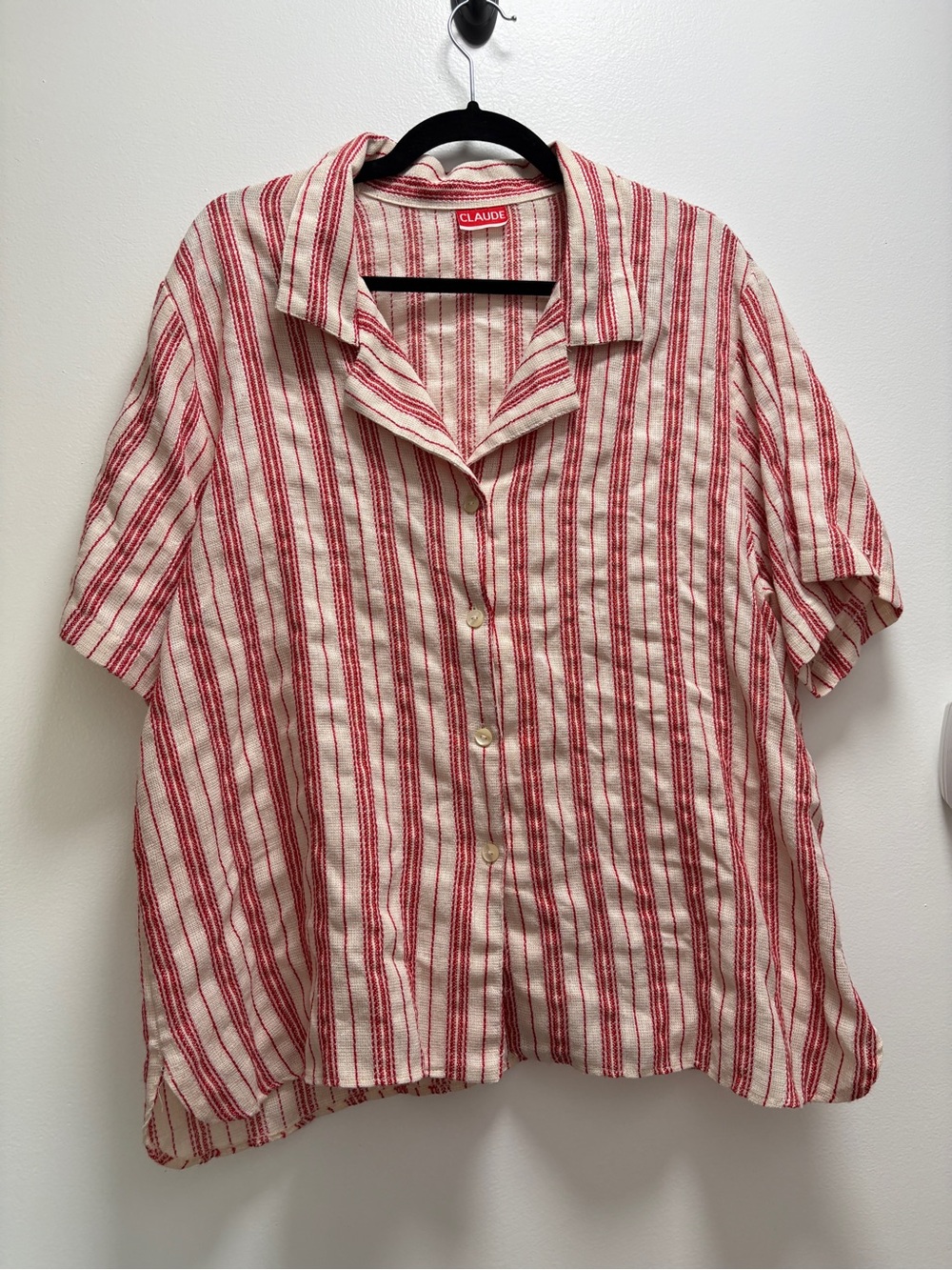 Clauda Red & Cream Striped Short-Sleeve Button-Down Shirt